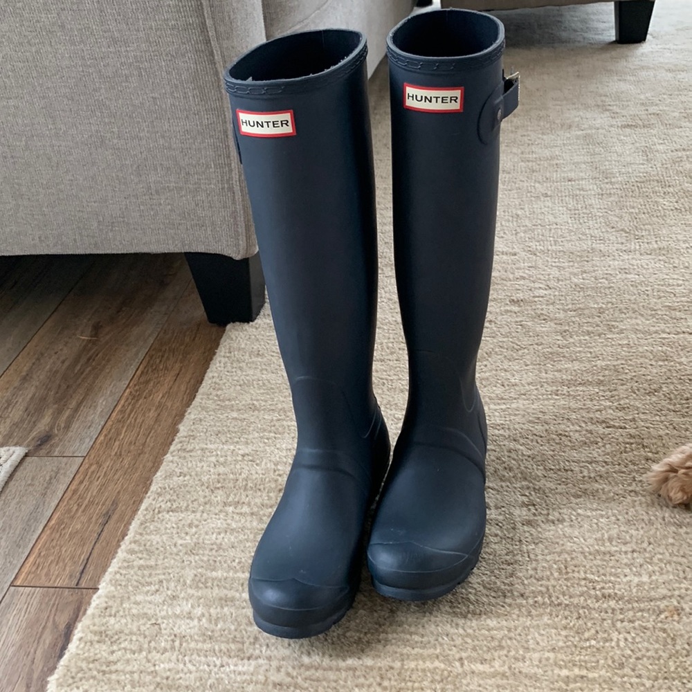 Navy tall hunter boots